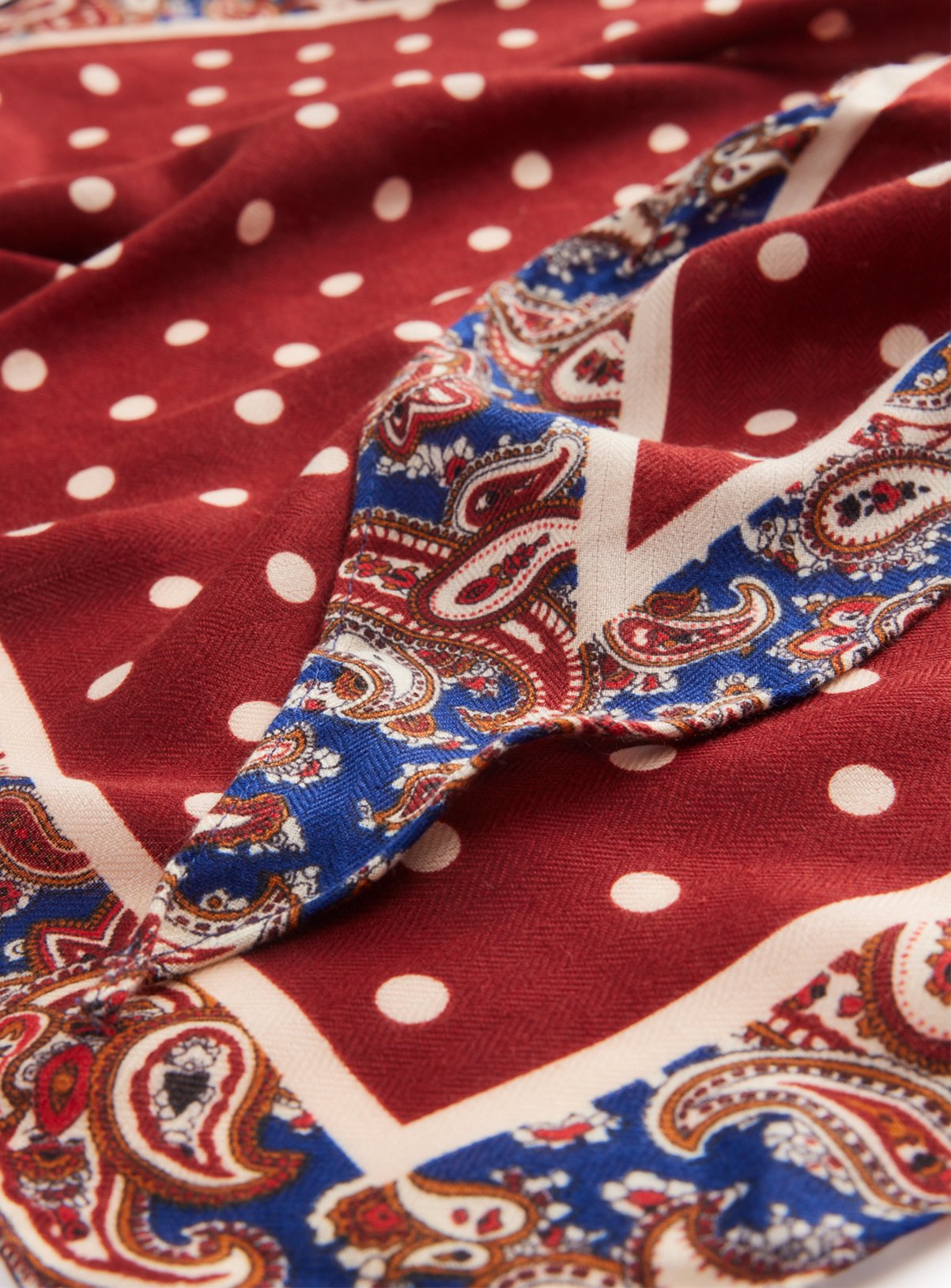 Dark Red Paisley & Polka Dot Triangle Scarf One Size - Image 2 thumbnail